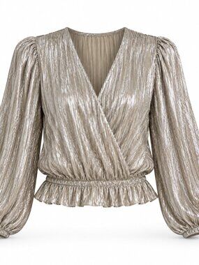 Chenault Metallic Pleated Surplice Blouse Size L